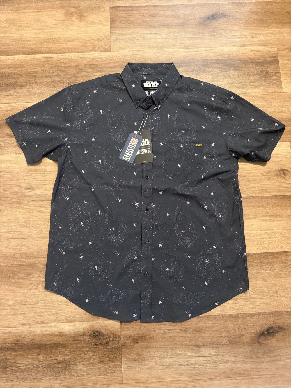 NWT Star Wars RSVLTS Stars and Starships KUNUFLEX Button Down Shirt Black XXL